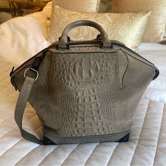 Alexander Wang Emile Suede Satchel Croc Embossed Leather olive green - Picture 10 of 11